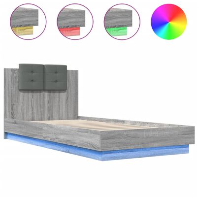 vidaXL Okvir za krevet s uzglavljem i LED svjetlima boja sivog hrasta