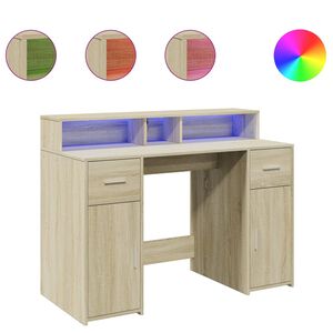 vidaXL Radni stol s LED svjetlima hrast 120x55x91 cm konstruirano drvo
