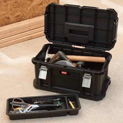 427267 Keter Tool Storage Box with "Connect Trolley and Rolling Systems" Black