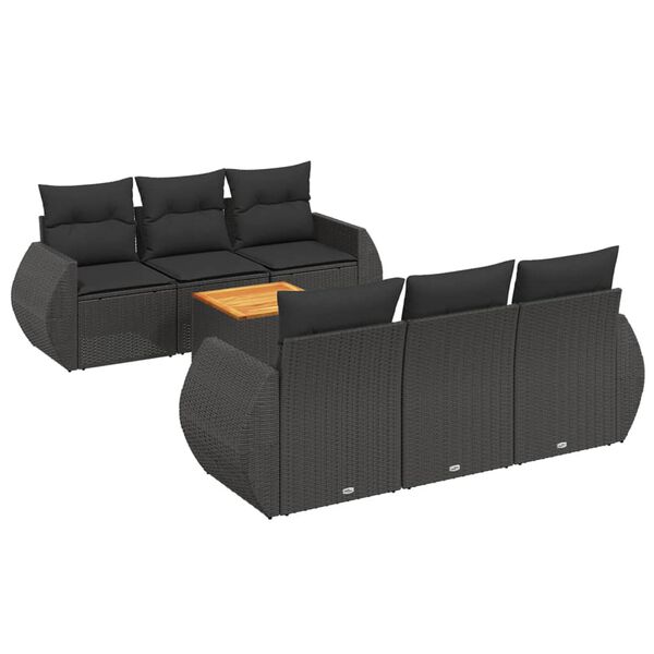 vidaXL 7-dijelni set vrtnih sofa od poliratana s jastucima crni