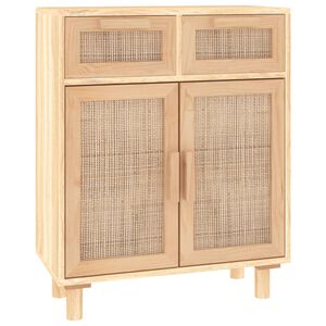 vidaXL Komoda smeđa 60x30x75 cm masivna borovina i prirodni ratan