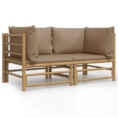 vidaXL Kutne vrtne sofe s smeđesivim jastucima 2 kom od bambusa