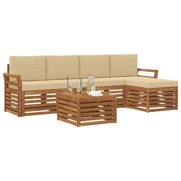 vidaXL Set vanjskih sofa 6 pcs Prirodna i bež Čvrsto drvo akacije