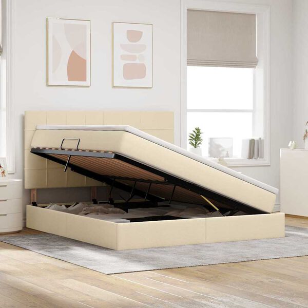 vidaXL Krevet s madracem i skladi&scaron;tem Krema 180 x 200 cm Poliester