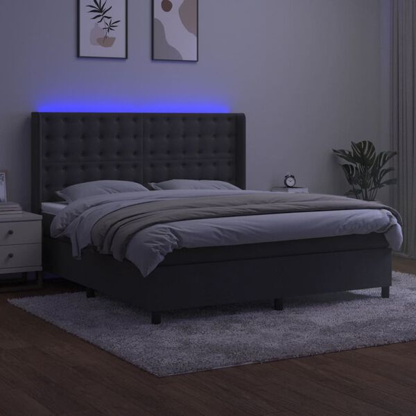 vidaXL Krevet box spring s madracem LED tamnosivi 180x200 cm bar&scaron;un