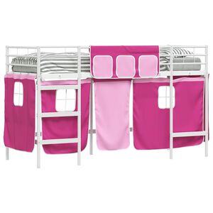 vidaXL Krevet na kat za djecu s zavjesama Bijela i roza 75 x 190 cm