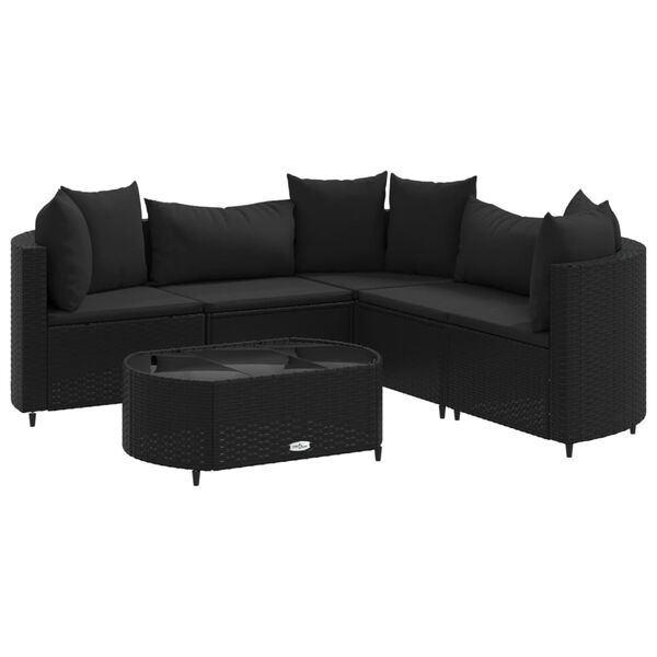 vidaXL 6-dijelni set vrtnih sofa s jastucima crni od poliratana