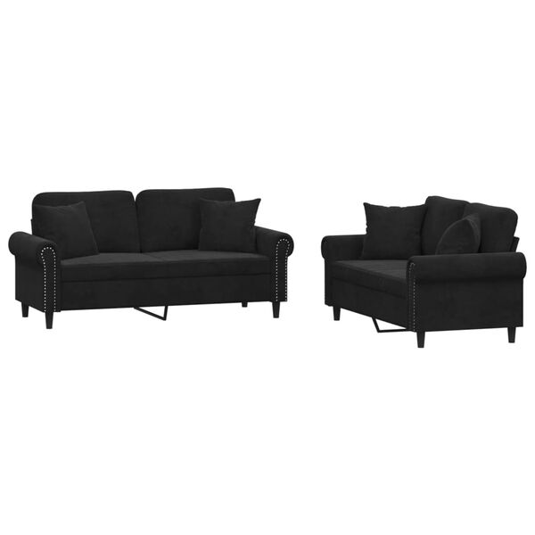 vidaXL 2-dijelni set sofa s jastucima crni bar&scaron;unasti