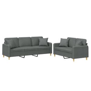 vidaXL 2-dijelni set sofa s jastucima tamnosivi od tkanine