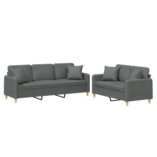 vidaXL 2-dijelni set sofa s jastucima tamnosivi od tkanine