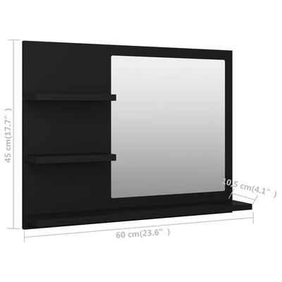 vidaXL Kupaonsko ogledalo crno 60 x 10,5 x 45 cm konstruirano drvo