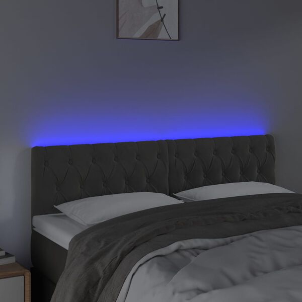 vidaXL LED uzglavlje tamnosivo 144x7x78/88 cm baršunasto