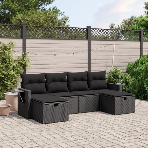 vidaXL 6-dijelni set vrtnih sofa s jastucima crni od poliratana