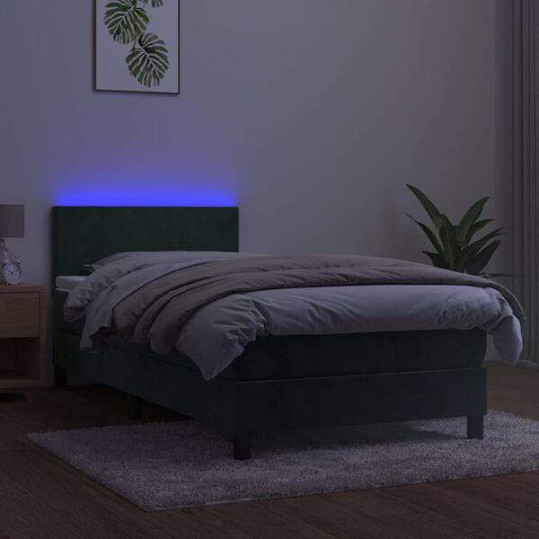 vidaXL Krevet box spring s madracem LED tamnozeleni 90x190 cm bar&scaron;un