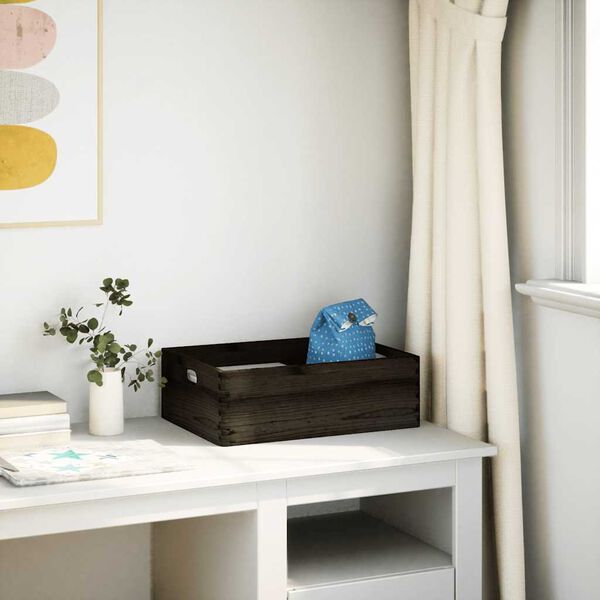 vidaXL Drvena kutija s ručkama crna 40x30x13 cm puno drvo bor
