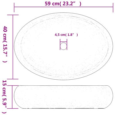 vidaXL Nadgradni umivaonik sivi ovalni 59 x 40 x 15 cm keramički