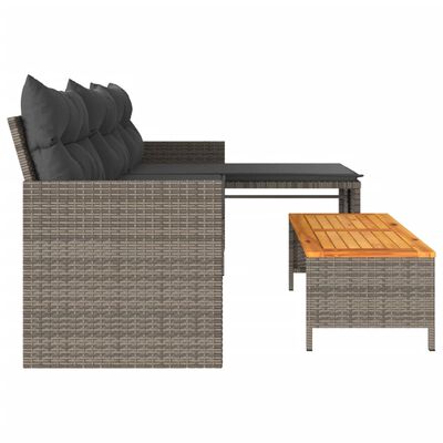 vidaXL Vrtna sofa L-oblika sa stolom i jastucima siva od poliratana