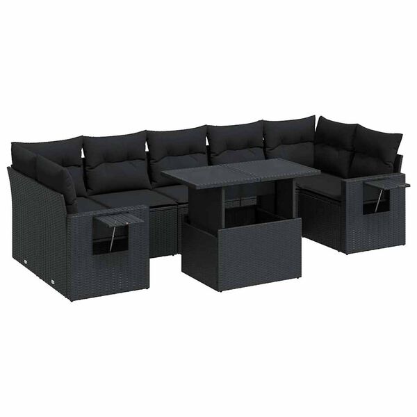 vidaXL 8-dijelni set vrtnih sofa od poliratana s jastucima crni
