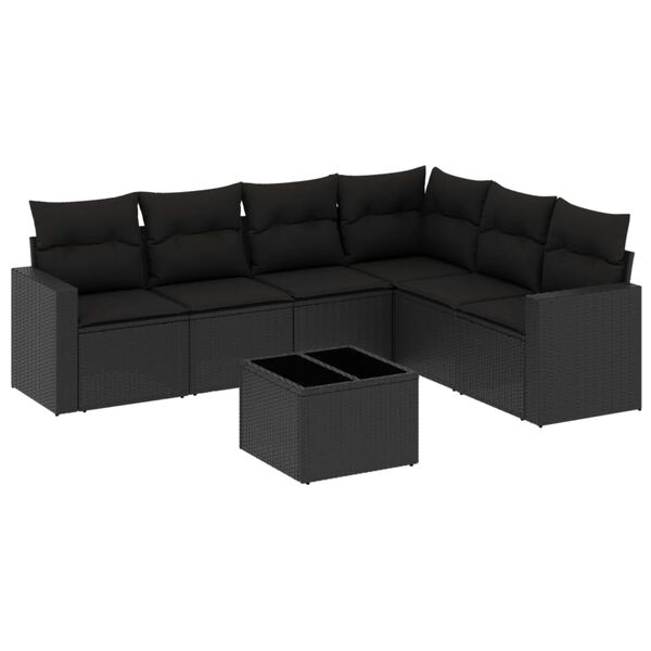 vidaXL 7-dijelni set vrtnih sofa od poliratana s jastucima crni