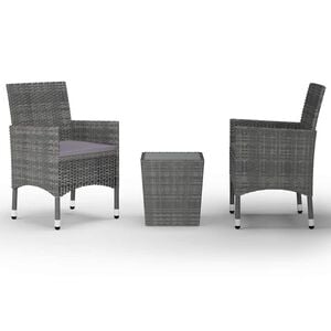 vidaXL 3-dijelni bistro set od poliratana i kaljenog stakla sivi