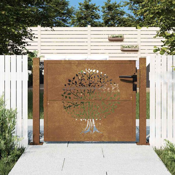 vidaXL Vrtna vrata 100x75 cm Corten čelik Dizajn stabla