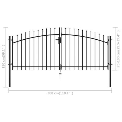 vidaXL Dvostruka vrata za ogradu s kopljima na vrhu 300 x 150 cm