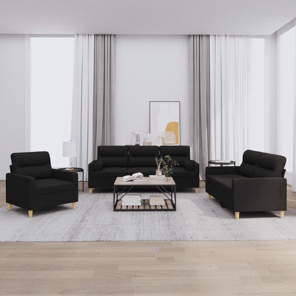 vidaXL 3-dijelni set sofa s jastucima crni od mikrovlakana