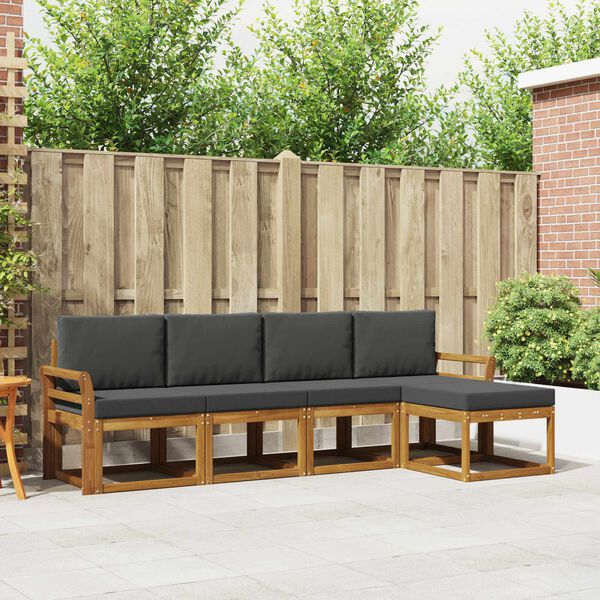 vidaXL Set vanjskih sofa 5 pcs Prirodna i antracit Čvrsto drvo akacije