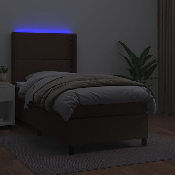 vidaXL Krevet box spring s madracem LED smeđi 90x190 cm umjetna koža