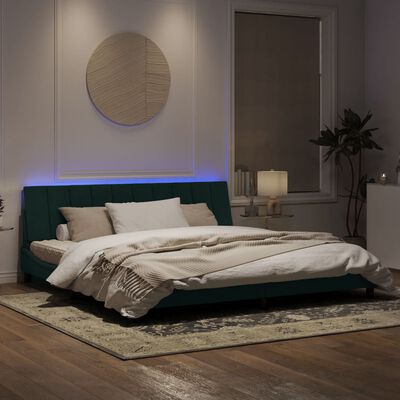 vidaXL Okvir kreveta s LED svjetlima tamnozeleni 200x200 cm baršunasti