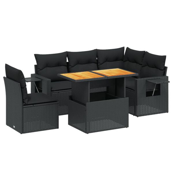 vidaXL 6-dijelni set vrtnih sofa s jastucima crni od poliratana