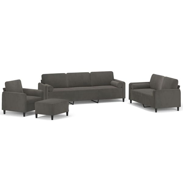 vidaXL 4-dijelni set sofa s jastucima tamnosivi bar&scaron;unasti