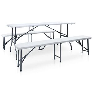 vidaXL Sklopivi vrtni stol s 2 klupe 180 cm čelik i HDPE bijeli