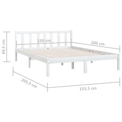 vidaXL Okvir za krevet masivna borovina bijeli 150 x 200 cm bračni