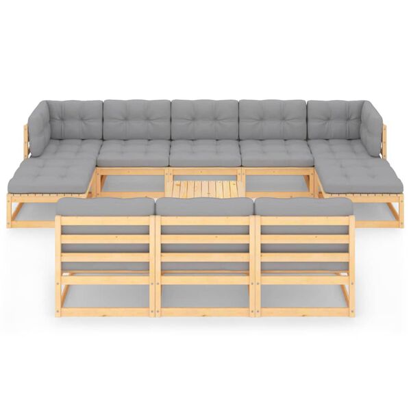 vidaXL 11-dijelna vrtna garnitura od masivne borovine s jastucima