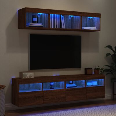 vidaXL 5-dijelni zidni TV elementi s LED svjetlima boja smeđeg hrasta