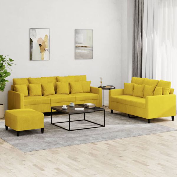 vidaXL 3-dijelni set sofa s jastucima žuti baršunasti