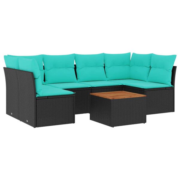 vidaXL 7-dijelni set vrtnih sofa od poliratana s jastucima crni