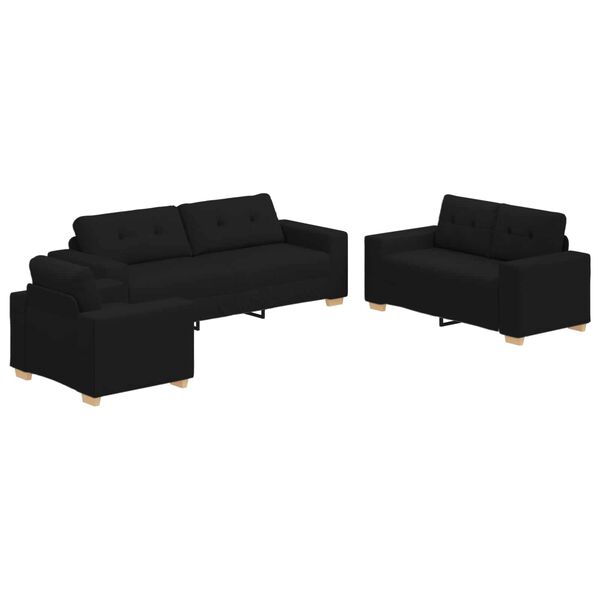vidaXL Sofa 3 pcs Crna 221 x 80 x 80 cm Platnasta tkanina