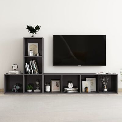 vidaXL 3-dijelni set TV ormarića visoki sjaj sivi od iverice