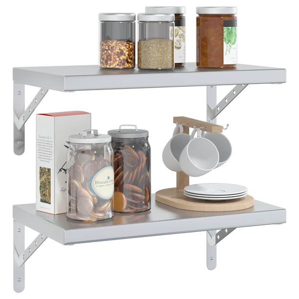 vidaXL Zidne police 2 kom 50 x 30 cm srebrne nehrđajući čelik