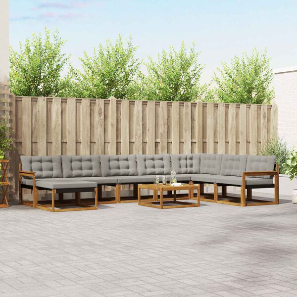 vidaXL Set vanjskih sofa s jastukom 9 pcs Prirodna i svijetlo siva