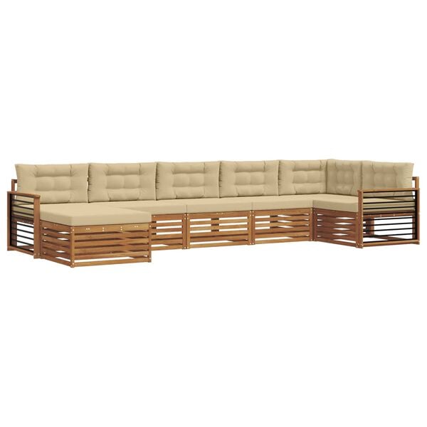 vidaXL Setovi sofa s jastukom 7 pcs Prirodna i bež Čvrsto drvo akacije