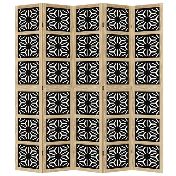 vidaXL Sobna pregrada s 5 panela smeđe i crno masivnog drva paulovnije