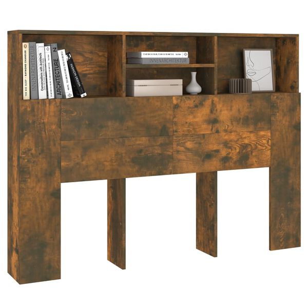 vidaXL Uzglavlje s ormarićem boja dimljenog hrasta 140x19x103,5 cm