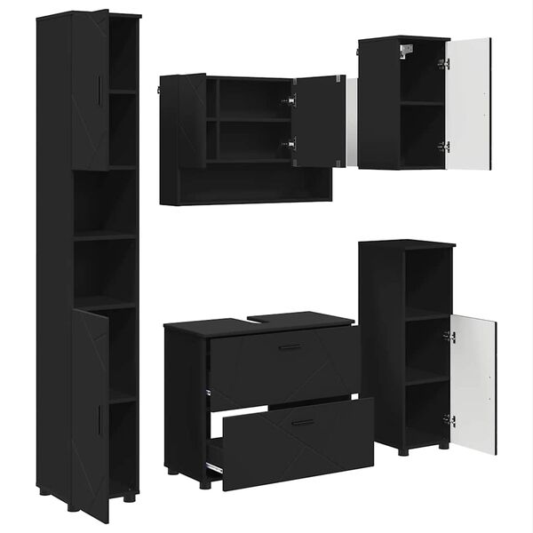 vidaXL Set namje&scaron;taja za kupaonicu s ladicama s policom 5 pcs Crna