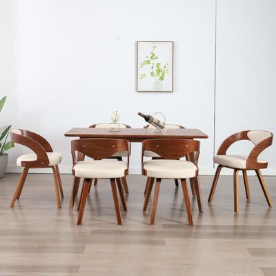 vidaXL Blagovaonske stolice od savijenog drva i umjetne kože 6 kom krem