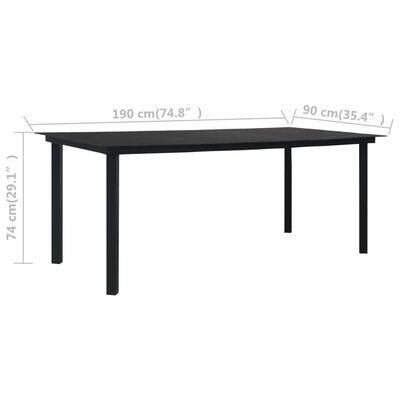 vidaXL Vrtni blagovaonski stol crni 190 x 90 x 74 cm čelik i staklo