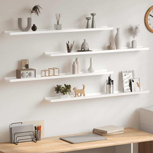 vidaXL Zidne police 4 kom visoki sjaj bijele 100 x 9 x 3 cm