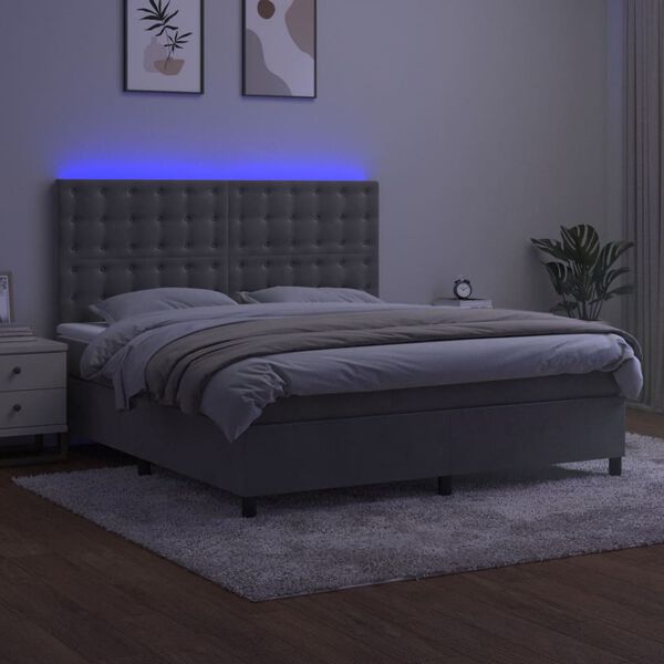 vidaXL Krevet box spring s madracem LED svjetlosivi 160x200 cm bar&scaron;un